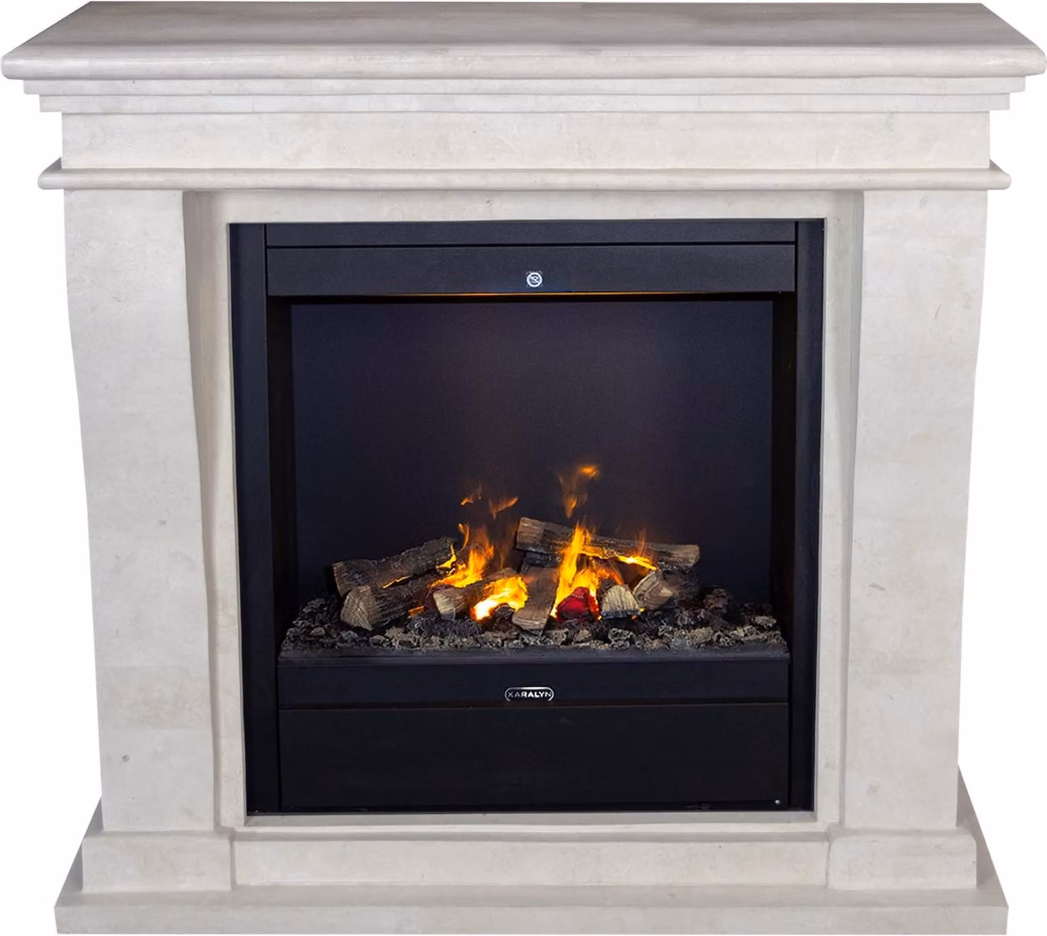 Caminetto a vapore acqueo Xaralyn - Kreta Mini EAL-SWU - pietra naturale bianca - riscaldamento 1500 Watt - con telecomando - caminetto elettrico Opti-Myst - caminetto da incasso incluso - caminetto decorativo