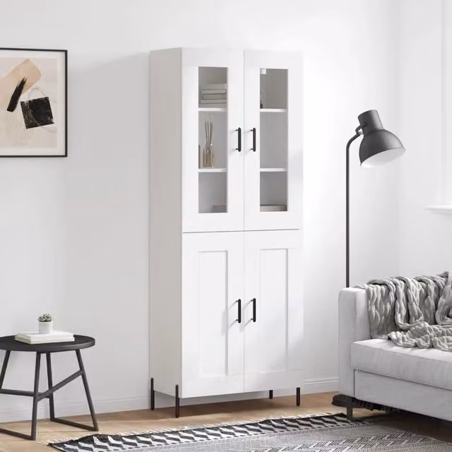 Credenza-Buffet-Armadio da cucina Bianca 69,5x34x180 cm in Legno Multistrato 670833