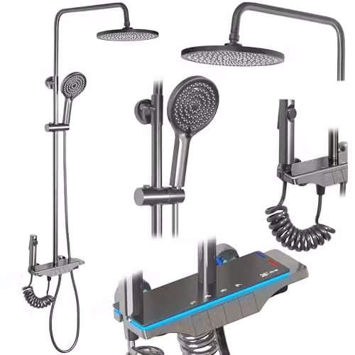 Rea - Savio Led Titanium Colonna Doccia In Ottone Sistema Doccia Per Bagno (Titanio) 13x28x120cm