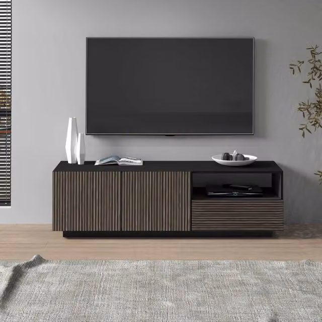 WHOUS Mobile porta tv Coste a 2 ante 1 cassetto e 1 vano antracite/legno scuro 150x43x46 cm