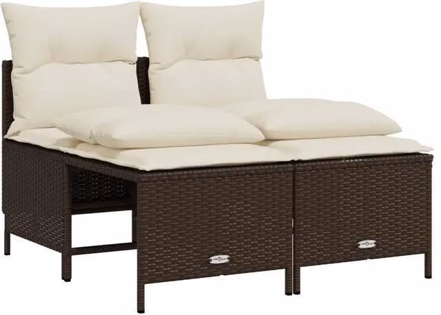 Set Salotto da Giardino 4 Pezzi Moderno in Polyrattan Marrone e Bianco con Cuscini Imbottiti e Struttura in Acciaio Verniciato a Polvere