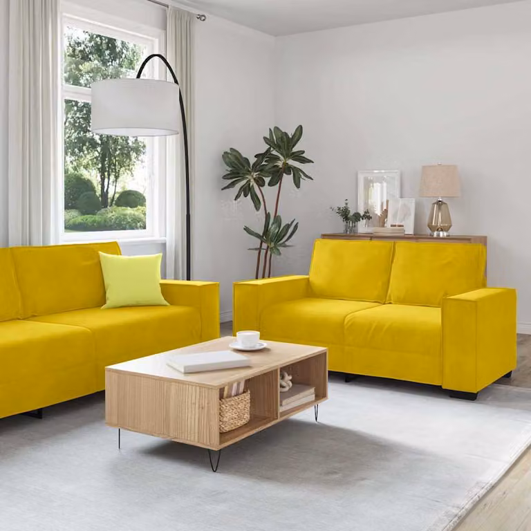 Maison Exclusive - Set divano 3 pezzi con cuscini in velluto giallo