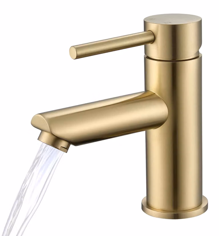 Miscelatore monocomando per lavabo, finitura dorata spazzolata, altezza del beccuccio 79 mm