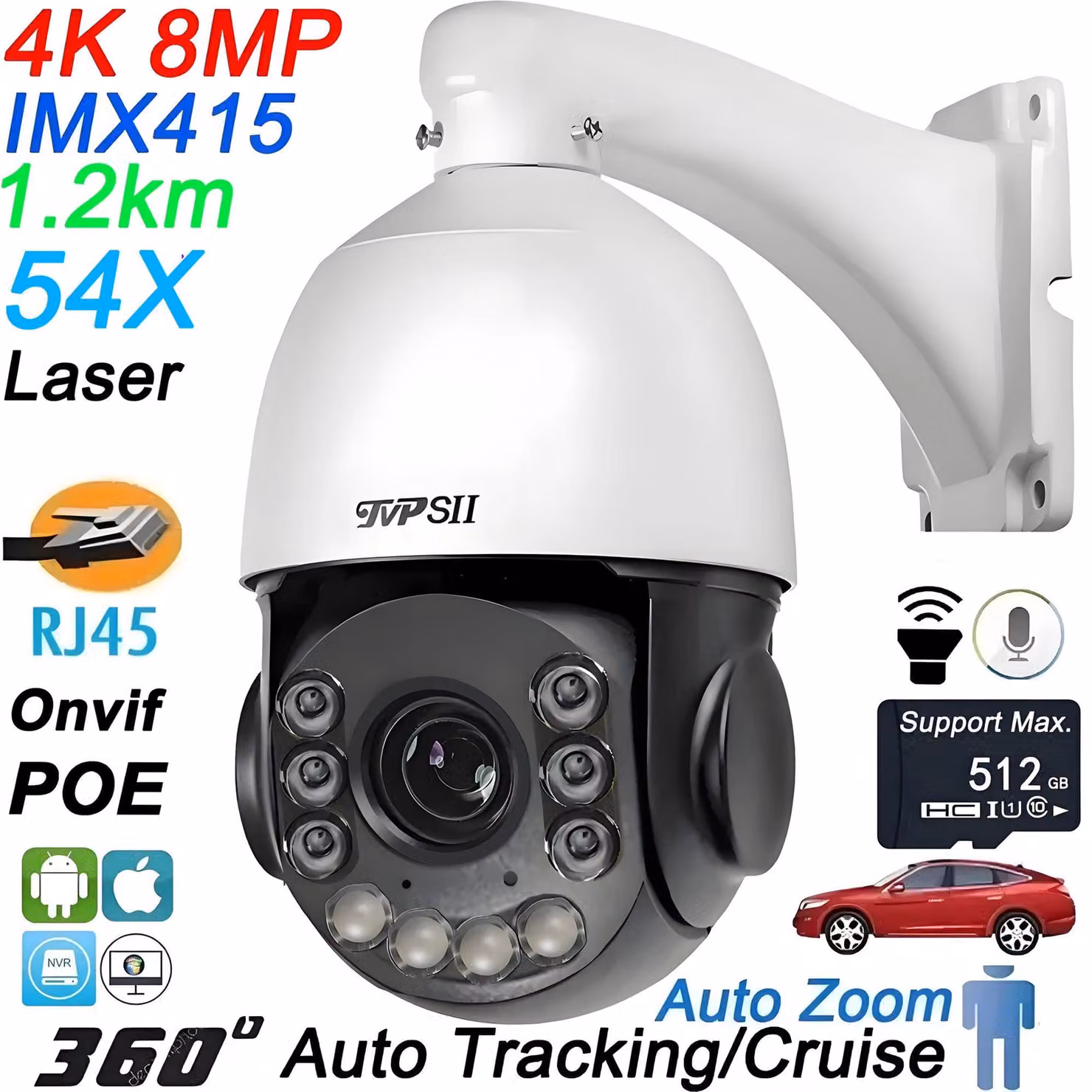 Telecamera PTZ – Telecamera a cupola – Telecamera IP – Telecamera di sorveglianza – Telecamera PTZ ad alta velocità – 8MP, risoluzione 4K Ultra HD