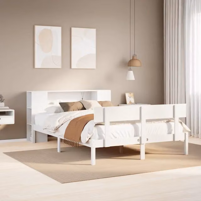 Letto Libreria senza Materasso Bianco 160x200 cm Legno di Pino 3321779
