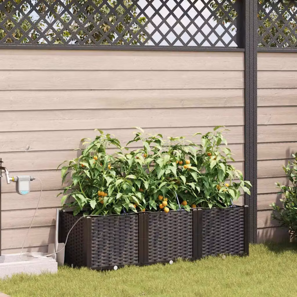 Set di 3 vasi da giardino vidaXL in plastica marrone L: 120 cm, P: 40 cm, H: 37,5 cm