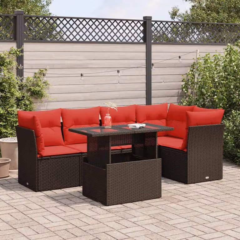 Maison Exclusive - Set Divano Giardino 6 pz con Cuscini Marrone Polyrattan Acacia