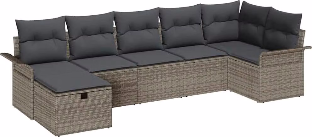 Set Divano da Giardino con cuscino 7 pcs Grigio Poly Rattan