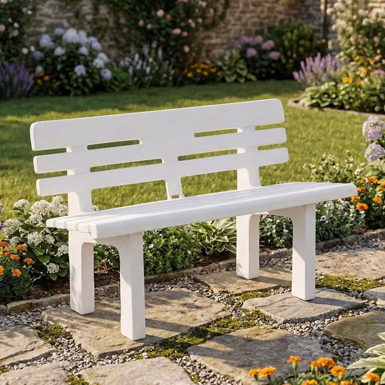 Dmora Panchina da Esterno Alim 52x110x71h cm Bianco, 2 Posti Schienale Listelli  Italy