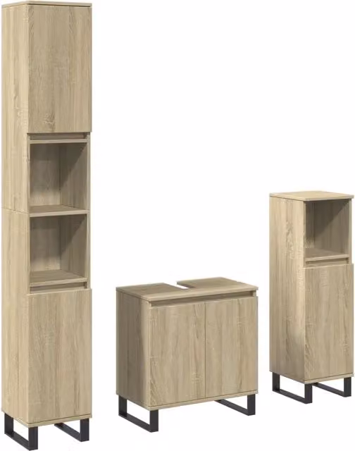 Set Mobili da Bagno Industrial in Legno e Metallo, 3 Pezzi, Colore Marrone e Beige, L/P/H: 60 x 33 x 58 cm e 60 x 33 x 120 cm
