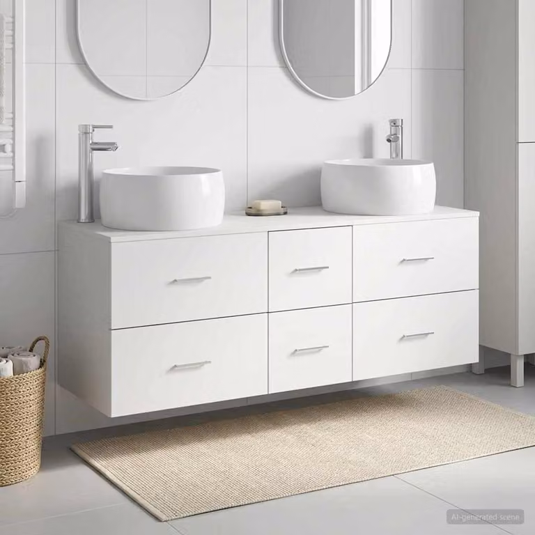 Set di mobili per il bagno moderno vidaXL in 3 pezzi Bianco, L/P/H: 129 x 44,5 x 80 cm