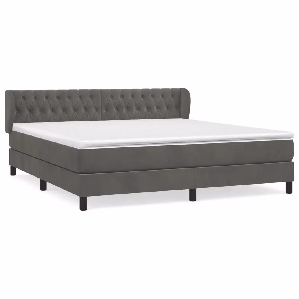 vidaXL Giroletto a Molle con Materasso in Velluto Grigio e Bianco L/P/H: 183 x 180 x 203 cm – 2
