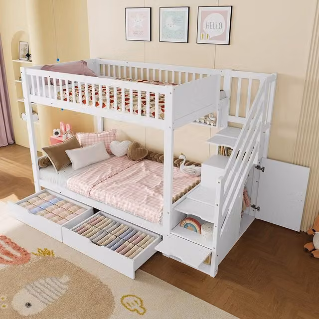 Letto a castello 90x200cm - Xylo - bianco, cassetti, ripiani, armadio