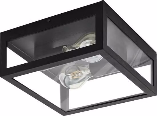 Lampada da soffitto 2 punti di luce industriale vintage acciaio vetro soggiorno-cucina-bagno nero chiaro connettore E27 IP44