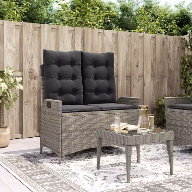 Panca Reclinabile da Giardino Outsunny Grigia in Polyrattan con Cuscini – 1