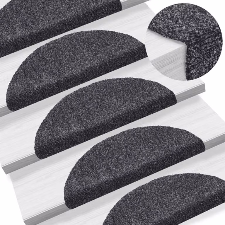 Set di 15 tappetini per scale autoadesivi vidaXL, forma semicircolare, colore grigio antracite, L: 56 cm, H: 3 cm