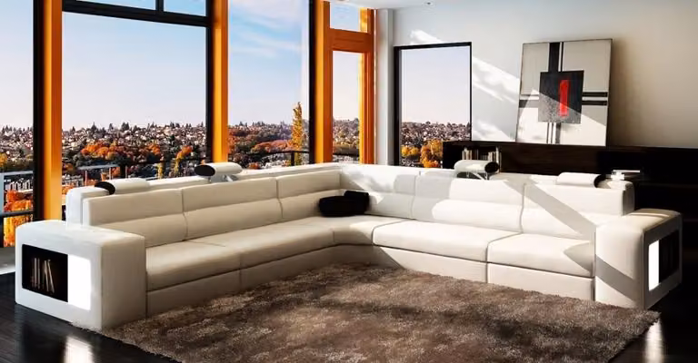 Ledersofa Sofa Couch Ecksofa Sitz Polster Wohnlandschaft XXL Big Weiden Weiß
