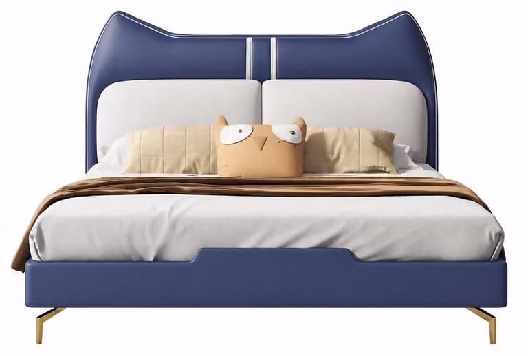 Letto per bambini blu, in pelle, dal design moderno, grande, adatto a bambini di entrambi i sessi, arredamento per bambini