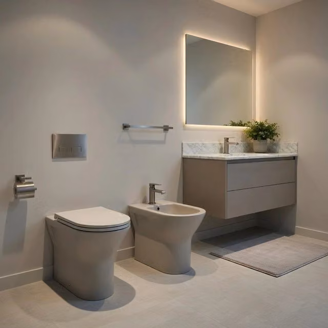 Sanitari filomuro FEELING Rak Ceramics: WC, bidet, copriwater soft-close Grigio Opaco