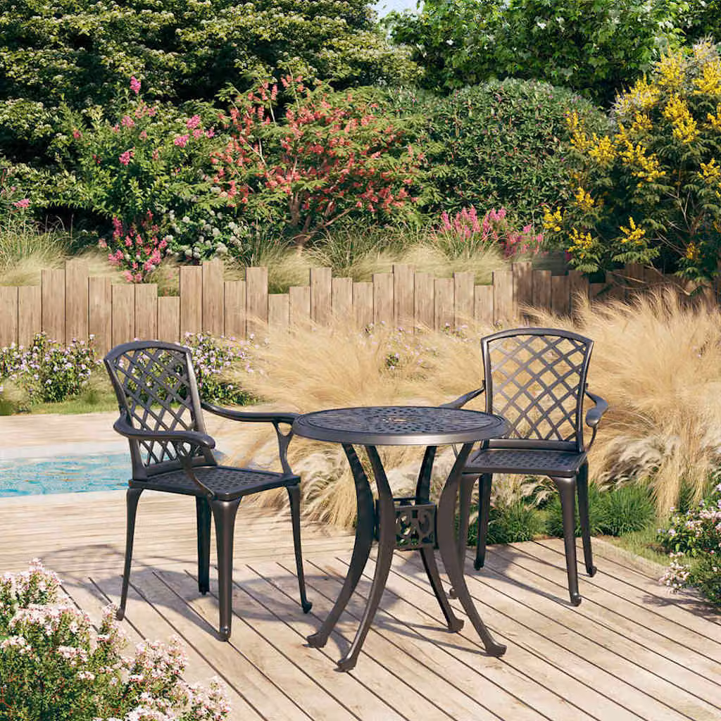 Set da Bistrot vidaXL in Alluminio Pressofuso Nero per Giardino con Tavolo Rotondo e 3 Sedie