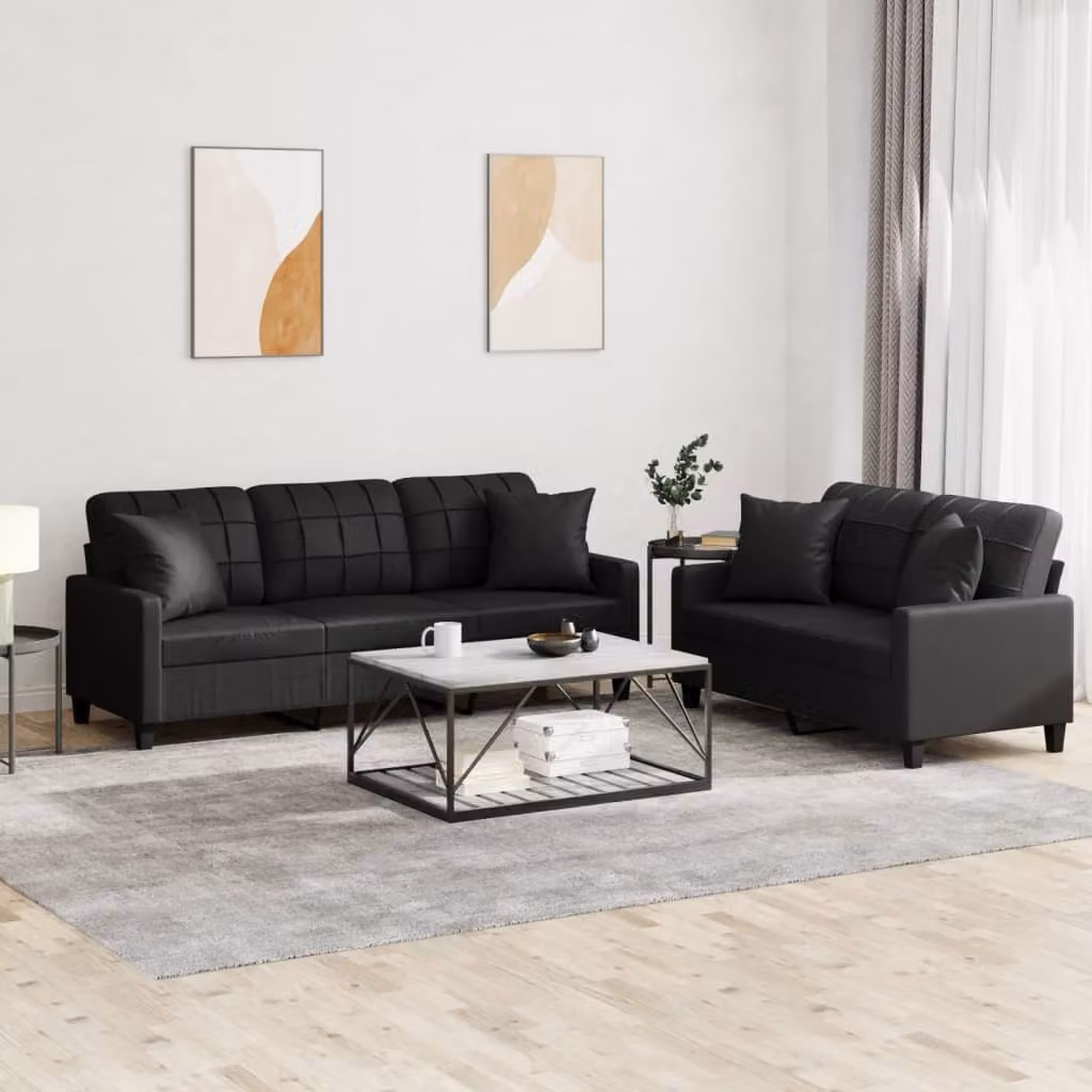 Maison Exclusive - Set divano a 2 posti con cuscini, in ecopelle nera