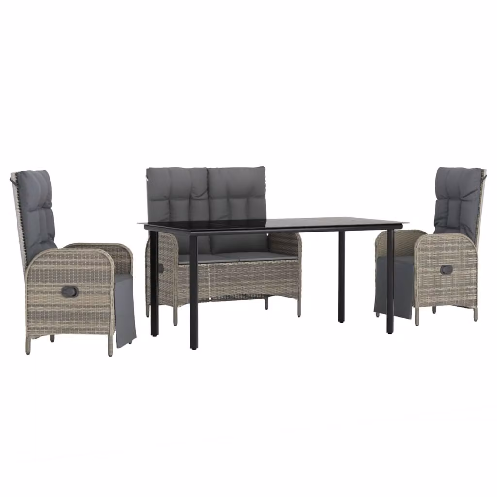 Set da Pranzo da Giardino 4 pz con Cuscini in Polyrattan Grigio