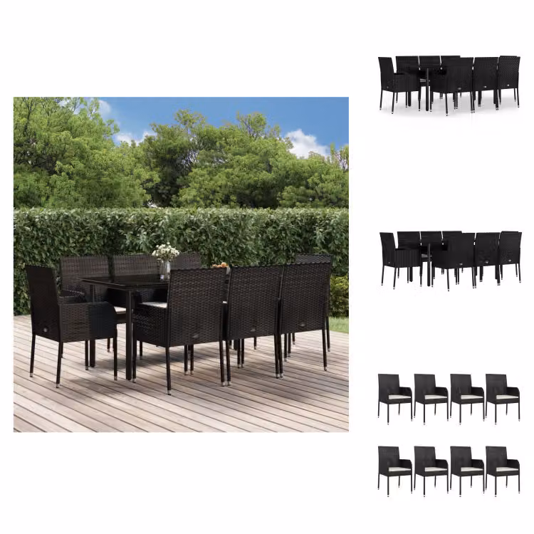 vidaXL set da pranzo da giardino 9 pezzi con cuscini in poly rattan nero - Set di mobili da giardino