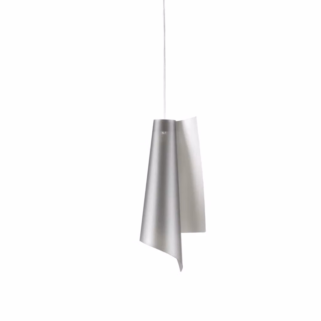 Sospensione Moderna Linea Zero Vela Polilux Argento e Metallo Cromo, 1 Luce E27, H: 68 cm – 2