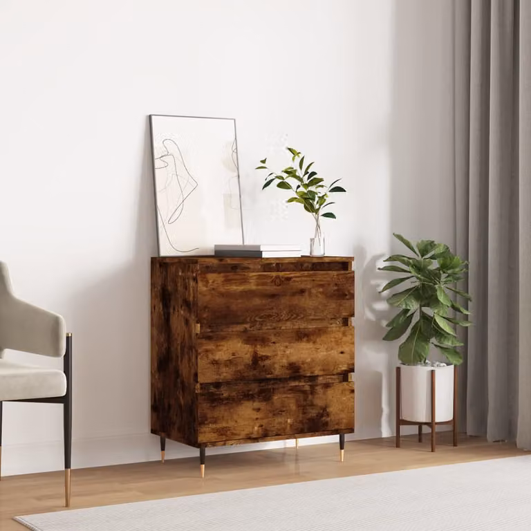 Credenza moderna vidaXL in legno multistrato e metallo, colore rovere fumo, L: 60 cm, P: 35 cm, H: 70 cm