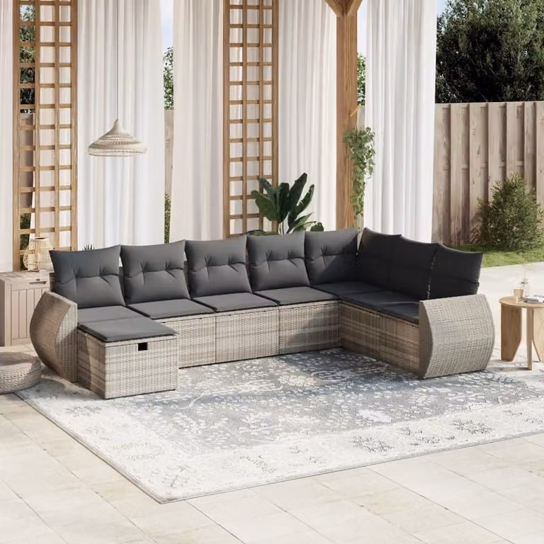 Maison Exclusive - Set Divano da Giardino 8pz con Cuscini Grigio Chiaro Polyrattan