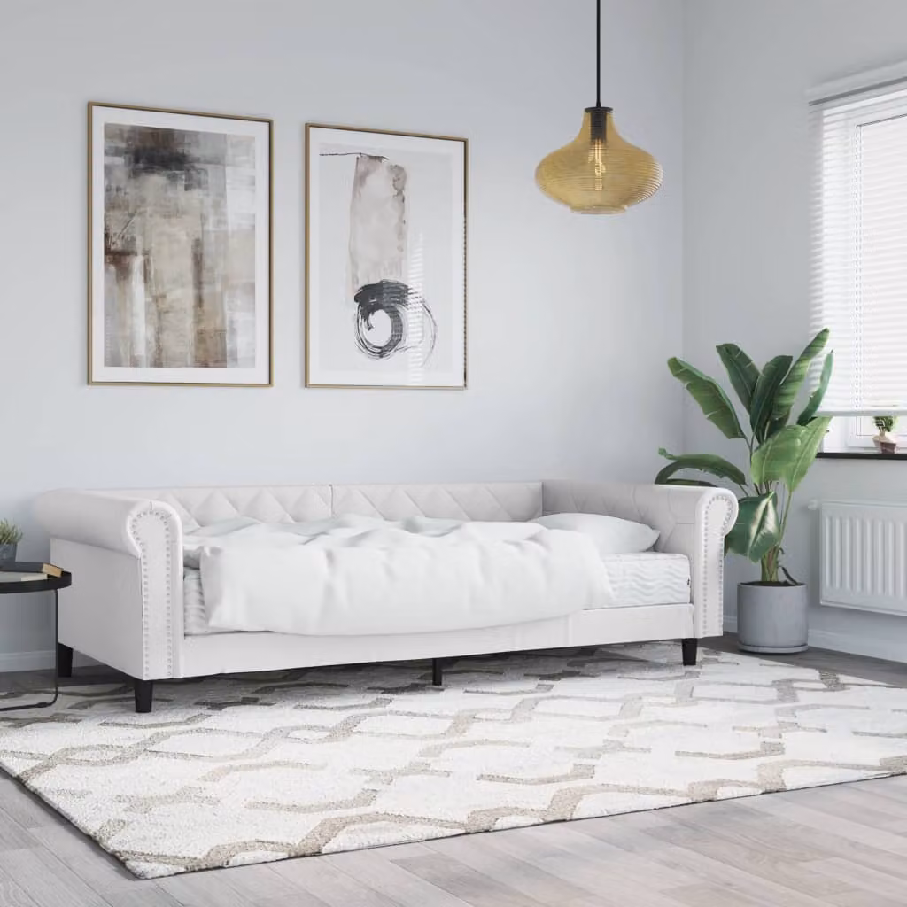 vidaXL Divano Letto con Materasso in Similpelle Bianco L/P/H: 200 x 90 x 68 cm