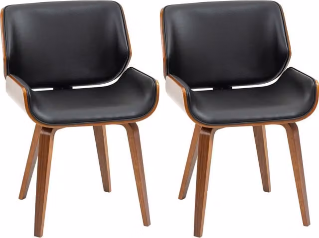 Set di 2 sedie da pranzo HOMCOM in stile vintage con imbottitura in finta pelle PU, colore nero e legno