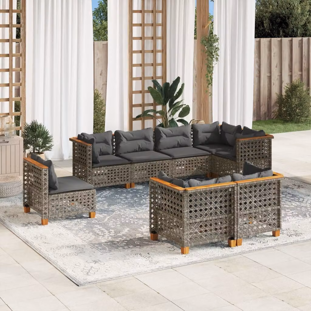 vidaXL Set Divano da Giardino a L 8 pz in Polyrattan Grigio con Cuscini Imbottiti e Rivestimenti Rimovibili – 1