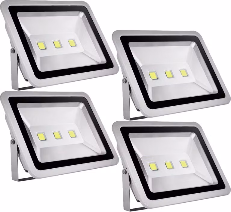 4 pezzi 150W LED Floodlight Faretto da esterno, Greenmigo Bianco freddo Impermeabile IP65 Illuminazione di sicurezza super luminosa per giardino, cortile, magazzino, piazza, cartellone pubblicitario