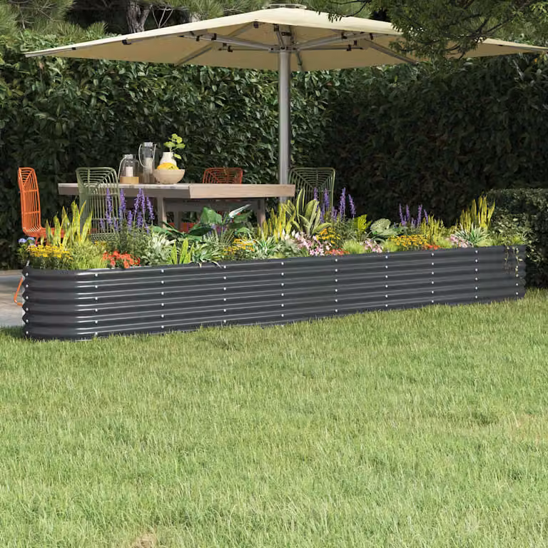 vidaXL Letto rialzato da giardino in acciaio zincato antracite L: 332 cm, P: 40 cm, H: 36 cm