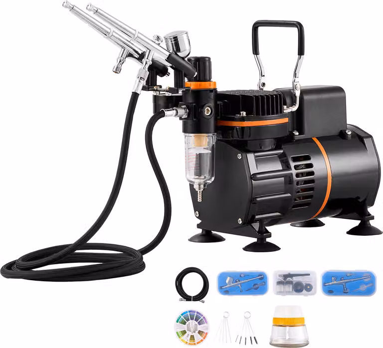 SucceBuy set di aerografi, compressore a doppia ventola con 3 aerografi e accessori per l'arte