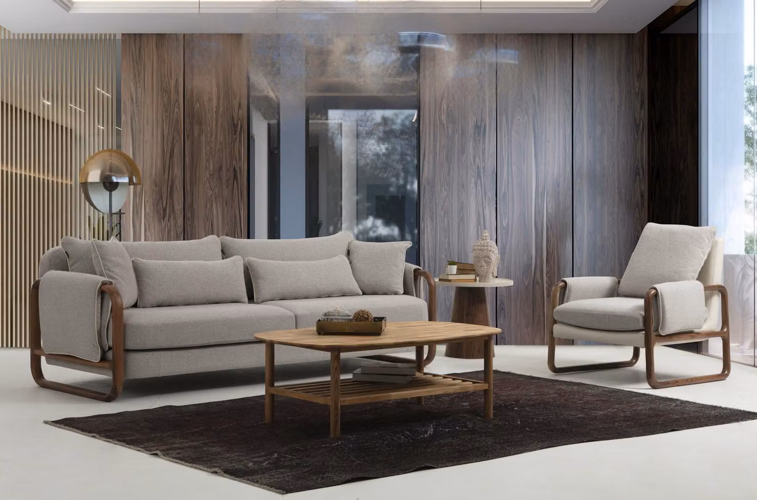 Sofagarnitur 31 Sitzer Sessel Dreisitzer Modern Stoff Grau Set Design