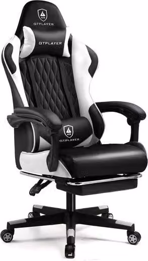 GTPLAYER sedia da gioco sedia da gioco, sedia da ufficio ergonomica con poggiapiedi, poltrona da gioco 150 kg di portata, poggiatesta e supporto lombare bianco