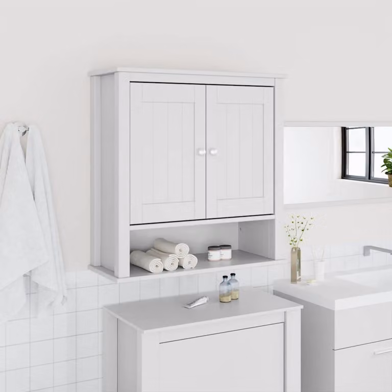 Mobiletto da bagno a muro vidaXL BERG in legno di pino bianco L: 69,5 cm, P: 27 cm, H: 71,5 cm