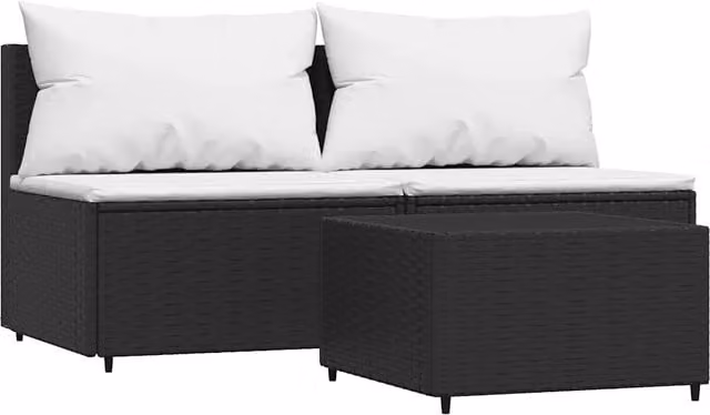 Set Salotto da Giardino Moderno DESIGN IN composto da Divano a 2 Posti e Tavolino con Cuscini Bianchi e Nero in Polyrattan e Metallo