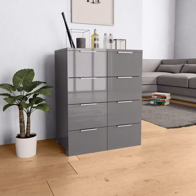 Credenza-Buffet-Armadio da cucina Grigio Lucido 60x35x80 cm in Legno Multistrato