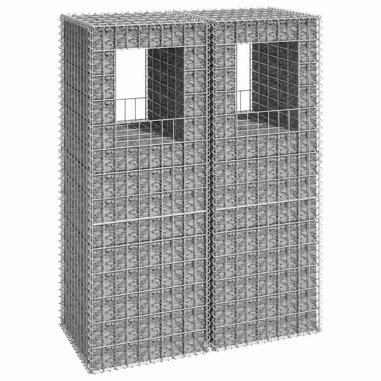 Set di 2 Cesti a Gabbione a Torre vidaXL in Metallo Argento L/P/H: 50 x 50 x 140 cm