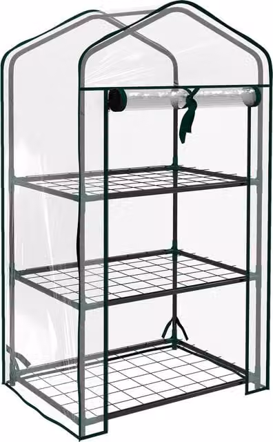 Mini Serra da Giardino Outsunny con Copertura in PE, 3 Ripiani e Porta Avvolgibile, Trasparente, L/P/H: 59 x 39 x 127 cm – 1