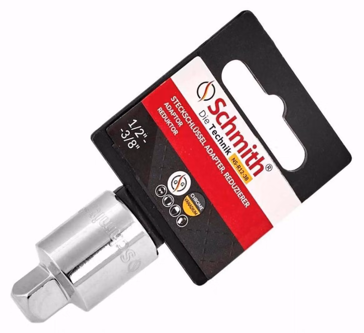 Adattatore riduttore Schmith 1/2" - 3/8", serie PRO, in acciaio CrV, per chiavi a cricchetto, bussole e utensili, accessori per officina, adattatore per inserti a bussola