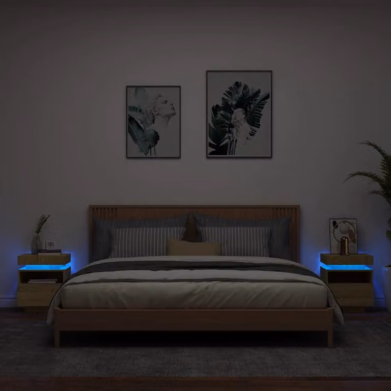 Set di 2 comodini vidaXL con luci LED integrate in Rovere Sonoma, L 40 cm x P 39 cm x H 48,5 cm