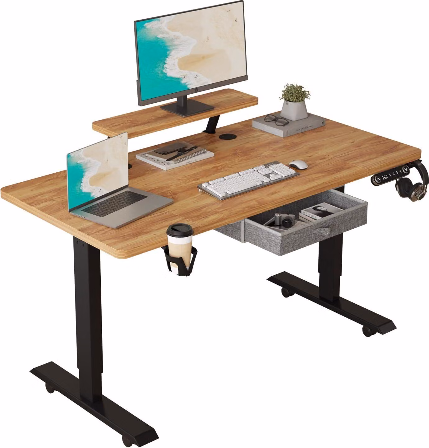 Hilodesk 160cm Altezza regolabile scrivanie elettriche Sit and Stand Desk Stand per scrivanie di casa ufficio con supporto per monitor e cassetto