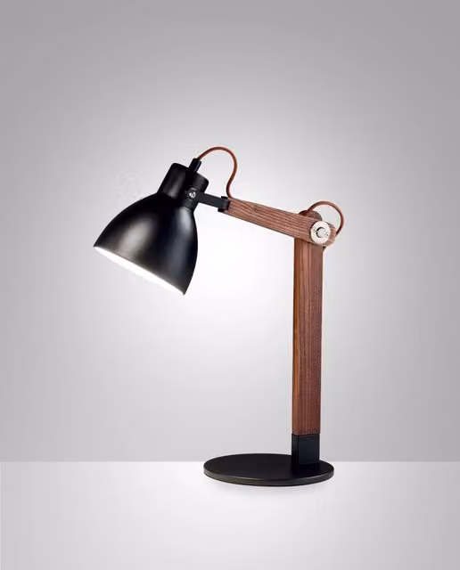Lampada da Tavolo Sveva Fabas in Metallo e Legno Nero e Marrone con Attacco E27 e Design Moderno Regolabile