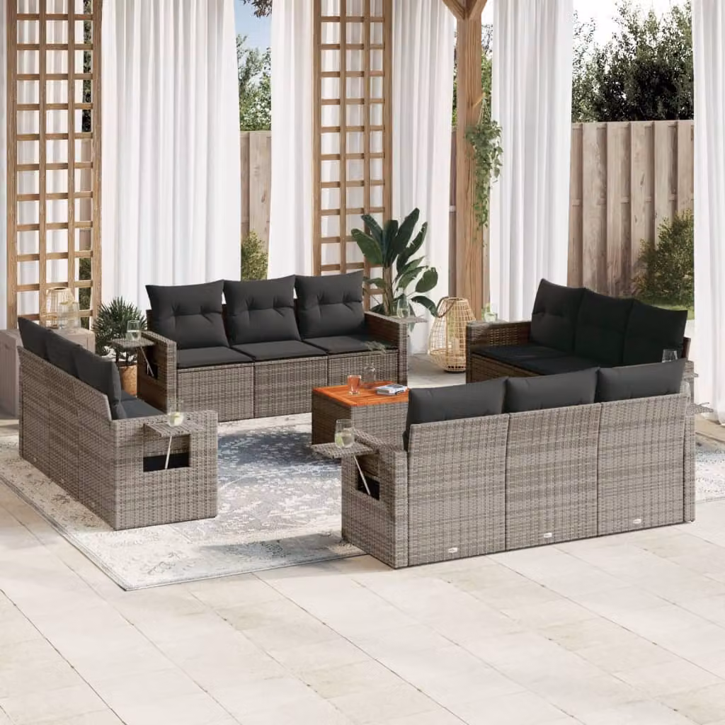 Set di divani da giardino vidaXL in polyrattan grigio con cuscini, 13 pezzi – 1