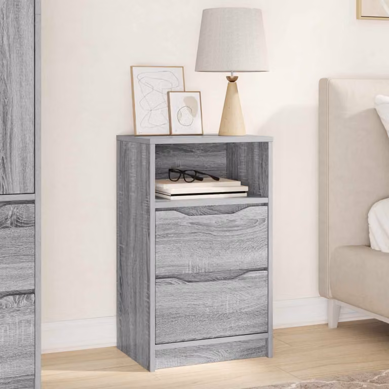 Comodino moderno vidaXL in legno ingegnerizzato grigio, L 40 cm x P 30 cm x H 67 cm