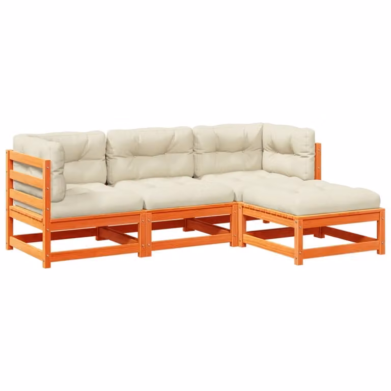 Set Divani Giardino 4pz con Cuscini Marrone Cera Massello Pino